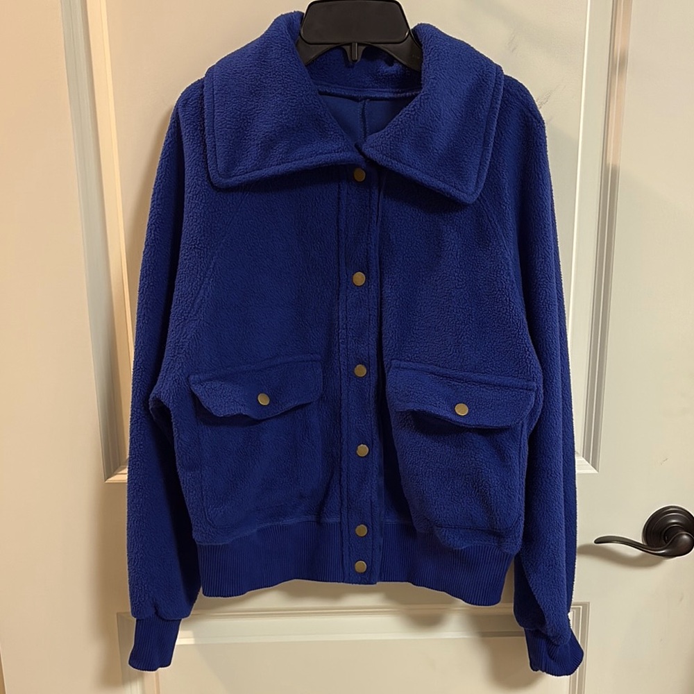 Women’s Sherpa Snap Up Jacket - Navy Blue